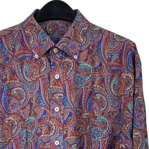 Alan Flusser Paisley Button Down Mens XL 100% Cotton Long Sleeve Shirt Purple
